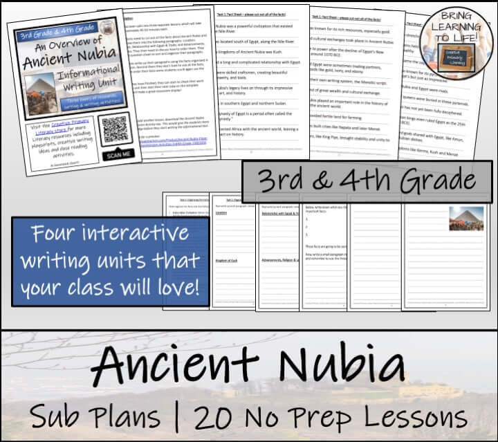 Emergency Sub Plans: Ancient Nubia Bundle | 3rd–4th Grade - 20 no prep lessons and interactive writing units.