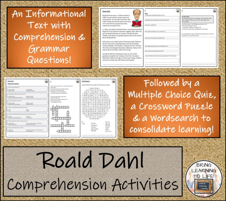 Roald Dahl Close Reading Comprehension Activities | 3rd Grade & 4th Grade