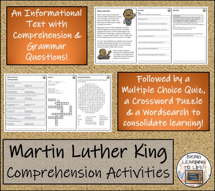 Martin Luther King Close Reading Comprehension Activities | 3rd Grade & 4th Grade