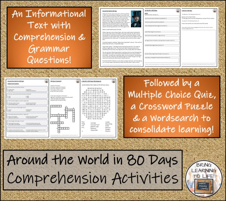 Around the World in 80 Days Reading Comprehension | 5th Grade & 6th Grade