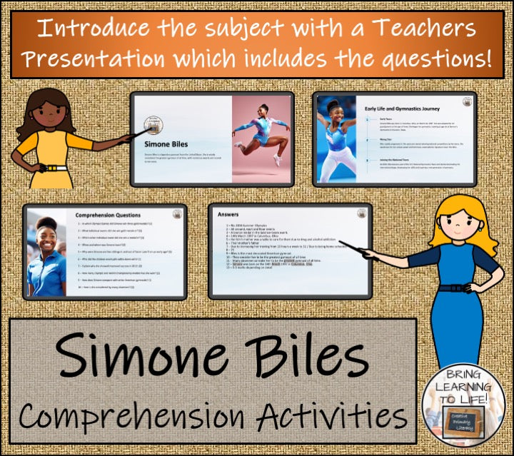 Simone Biles Close Reading Comprehension Activities | 5th Grade & 6th Grade