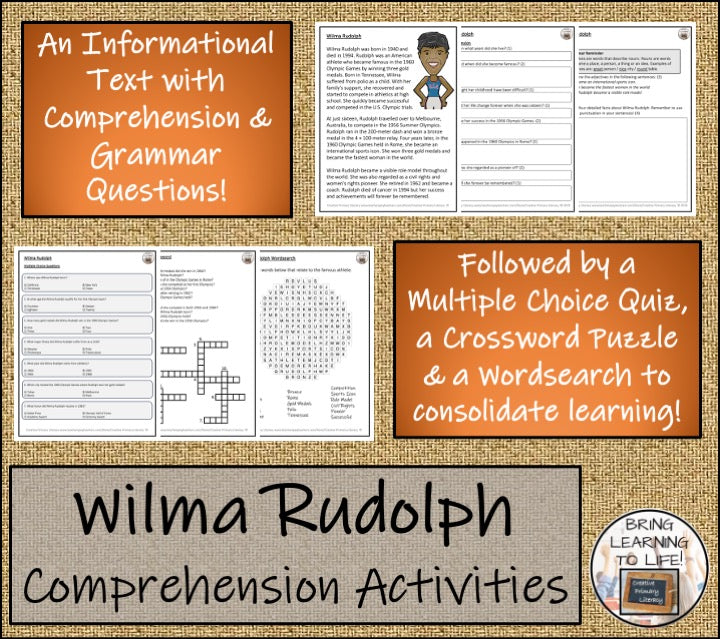 Wilma Rudolph Close Reading Comprehension Activities | 3rd Grade & 4th Grade