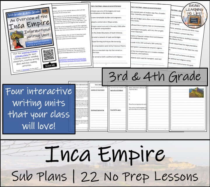 Inca Empire Emergency Sub Plans: 22 no prep lessons for 3rd–4th grade sub teachers.