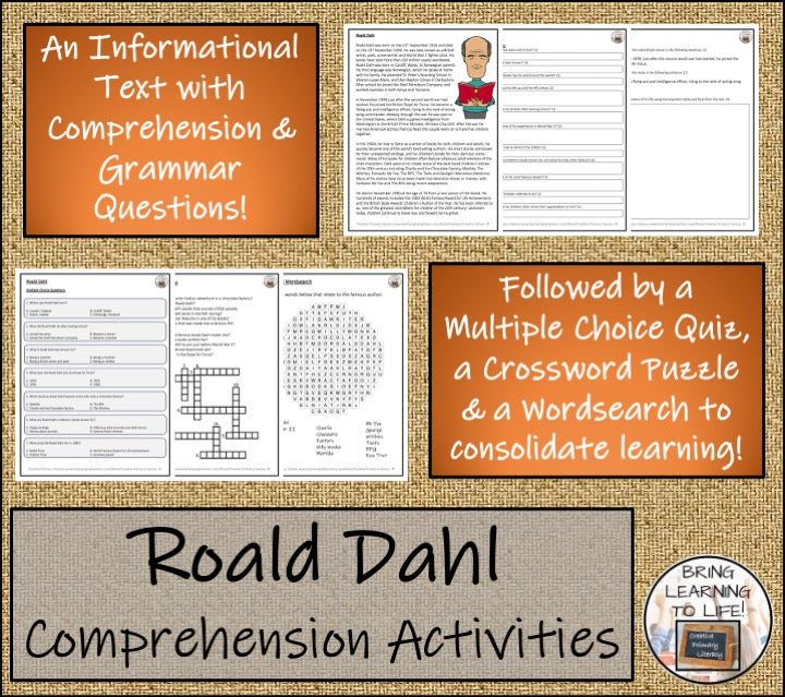 Roald Dahl Close Reading Comprehension Activity | 5th Grade & 6th Grade