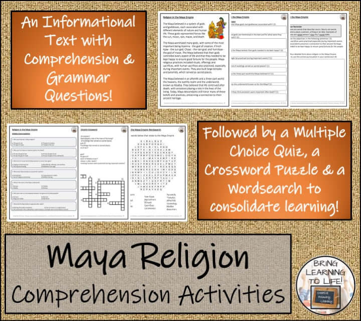Maya Religion Close Reading Passage & Comprehension Activities | 3rd-4th Grade