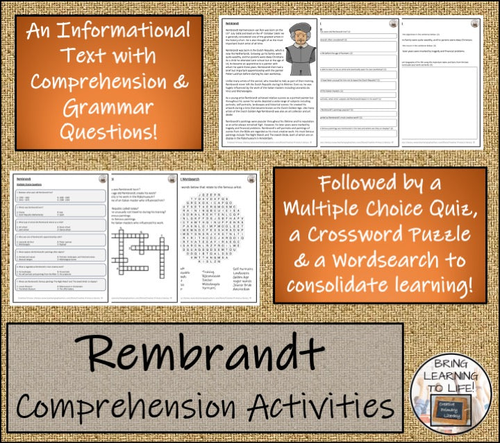 Rembrandt Close Reading Comprehension Activity | 5th Grade & 6th Grade