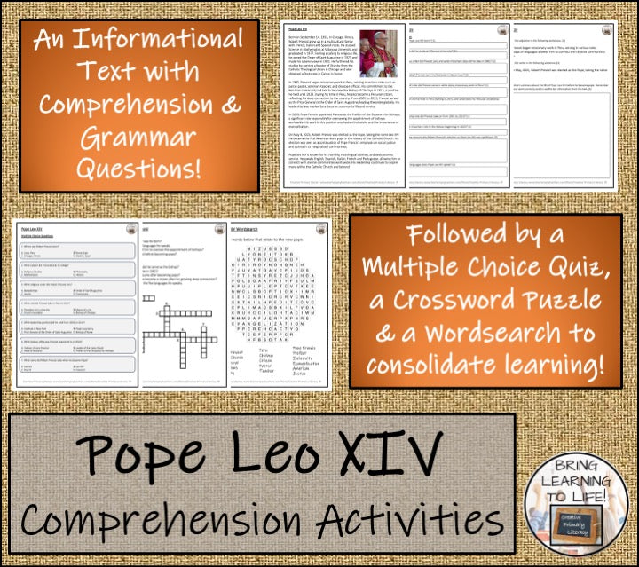 Pope Leo XIV Close Reading Comprehension Activities | 5th Grade & 6th Grade