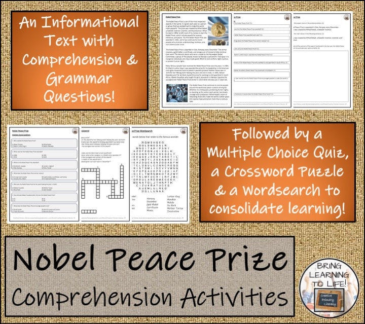 Nobel Peace Prize Close Reading Comprehension Activities | 5th Grade & 6th Grade