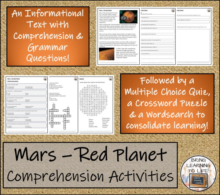 Mars The Red Planet Close Reading Comprehension Activities | 5th Grade & 6th Grade