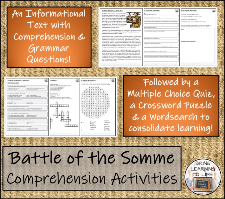 Battle of the Somme Close Reading Comprehension Activities | 5th & 6th Grade