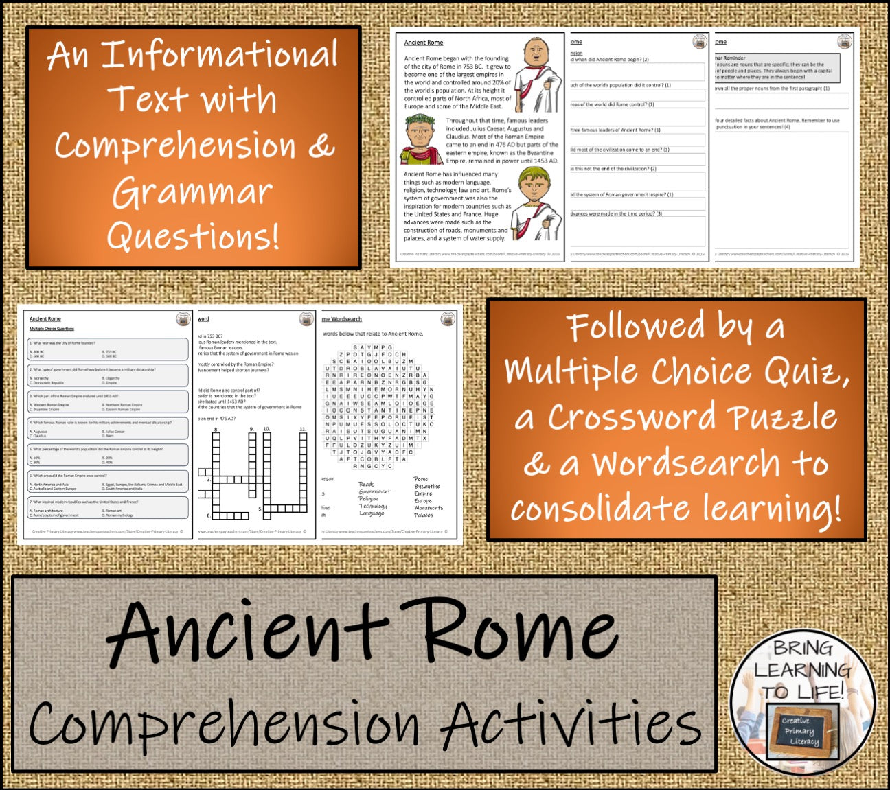 Ancient Rome Close Reading Comprehension Activities | 3rd Grade & 4th Grade