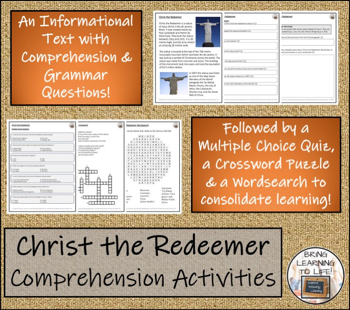 Christ the Redeemer Close Reading Comprehension Activities | 3rd Grade & 4th Grade