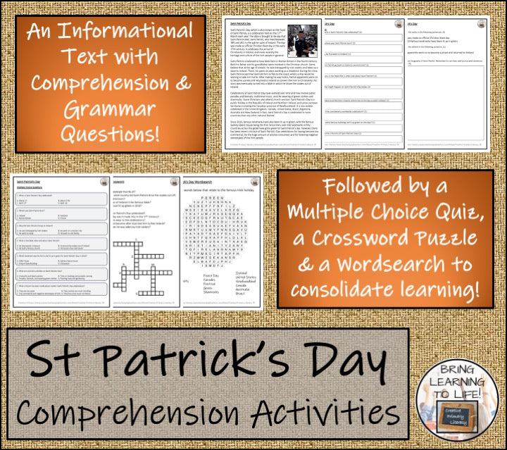 Saint Patrick's Day Close Reading Comprehension Activities | 5th Grade & 6th Grade