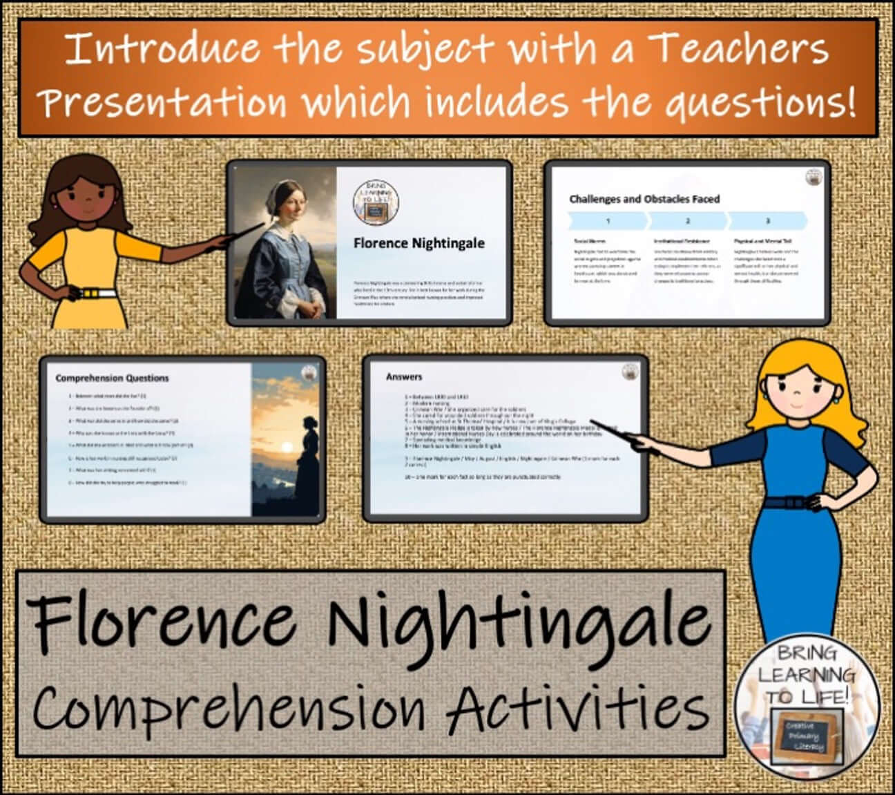 Florence Nightingale Close Reading & Biography Bundle | 3rd Grade & 4th Grade - Comprehension activities and teaching presentation.