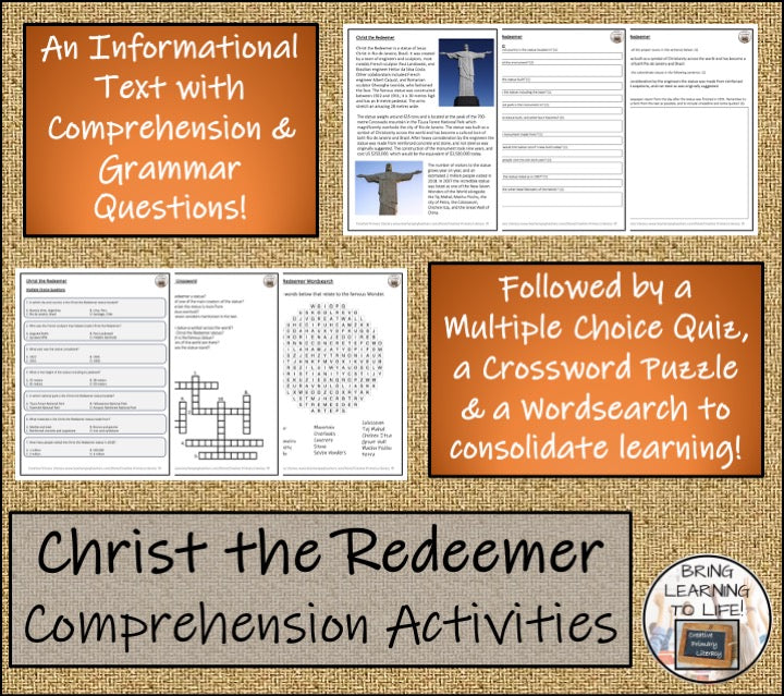 Christ the Redeemer Close Reading Comprehension Activities | 5th Grade & 6th Grade