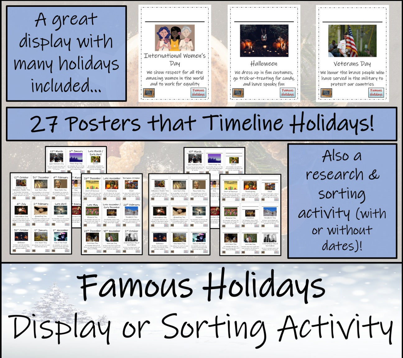 Famous Holidays Timeline Display Research and Sorting Activity