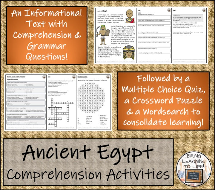 Ancient Egypt Close Reading Comprehension Activities | 3rd Grade & 4th Grade