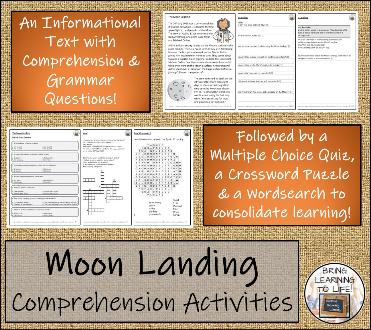 The Moon Landing Close Reading Comprehension Activities | 3rd Grade & 4th Grade