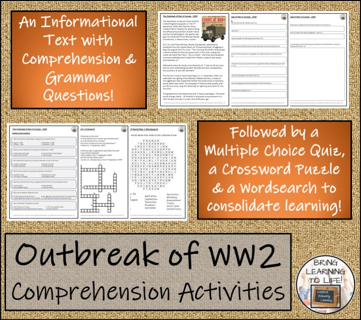 Outbreak of World War 2 Close Reading Comprehension Activity | 5th & 6th Grade