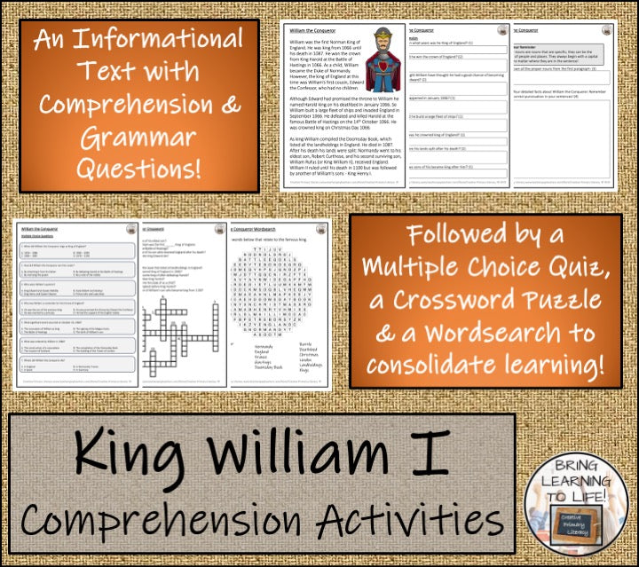 William the Conqueror Close Reading Comprehension Activities | 3rd & 4th Grade