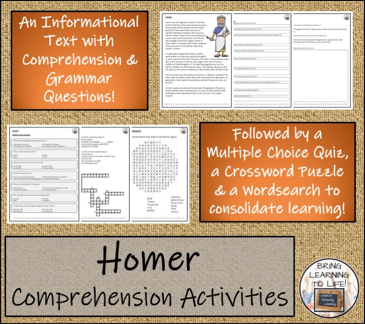 Homer Close Reading Comprehension Activities | 5th Grade & 6th Grade