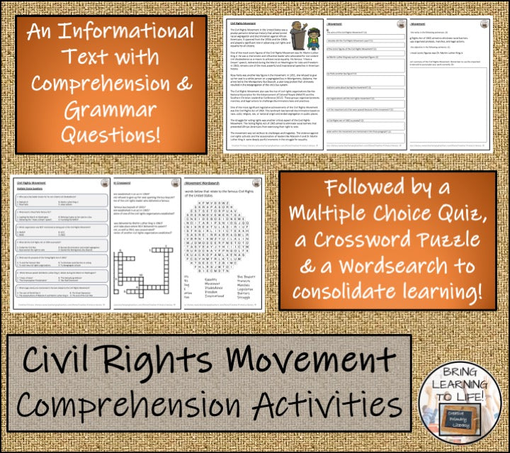 Civil Rights Movement Close Reading Comprehension Activities | 5th & 6th Grade