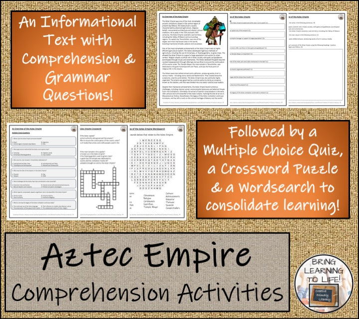 Aztec Empire Close Reading Comprehension Activities | 5th Grade & 6th Grade