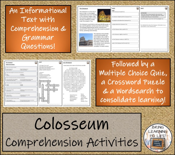 The Colosseum Close Reading Comprehension Activities | 3rd Grade & 4th Grade