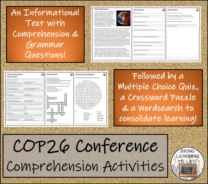 COP 26 Climate Change Conference Close Reading Comprehension | 5th & 6th Grade