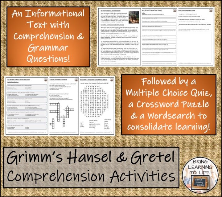 Brothers Grimm's Hansel and Gretel Reading Comprehension | 5th Grade & 6th Grade