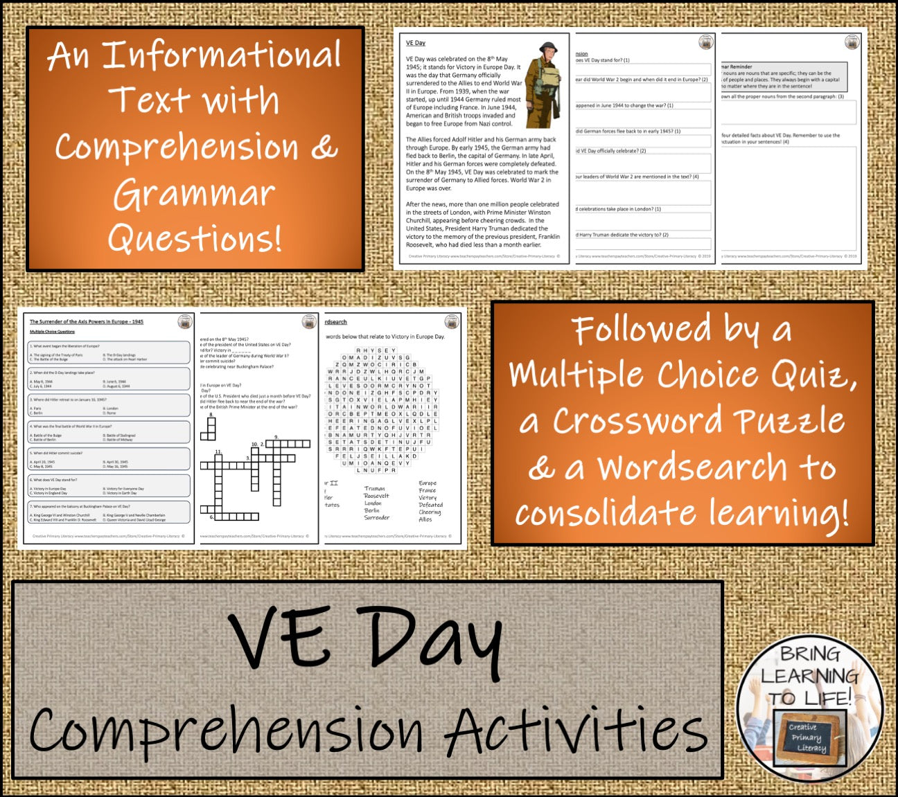 VE Day Close Reading Comprehension Activities | 3rd Grade & 4th Grade