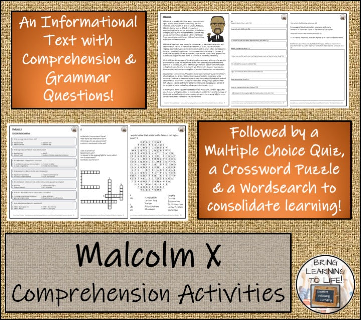 Malcolm X Close Reading Comprehension Activities | 5th Grade & 6th Grade