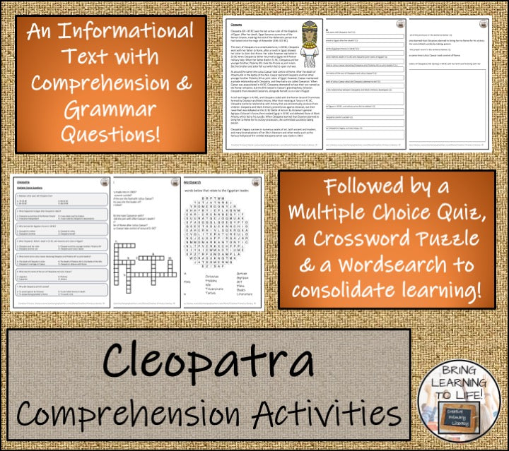 Cleopatra Close Reading Comprehension Activities | 5th Grade & 6th Grade