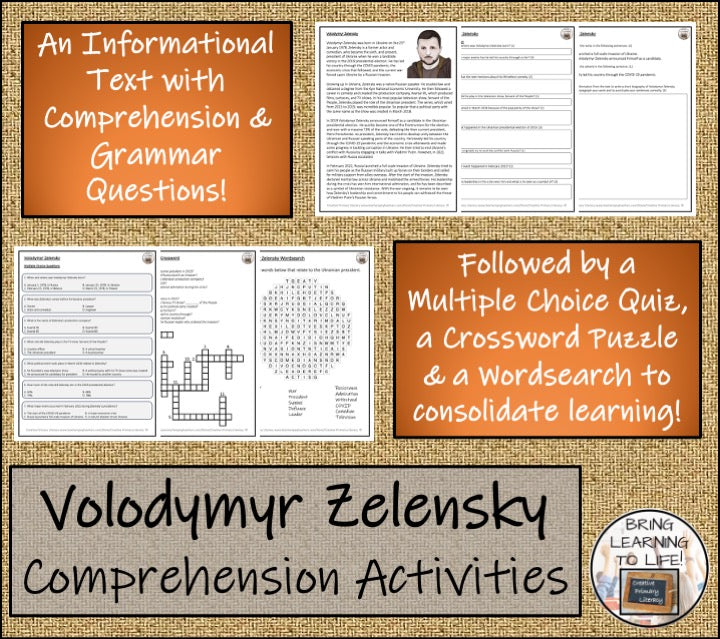 Volodymyr Zelensky Close Reading Comprehension Activities | 5th & 6th Grade