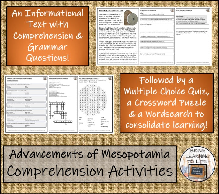 Advancements from Mesopotamia Close Reading Comprehension | 3rd & 4th Grade