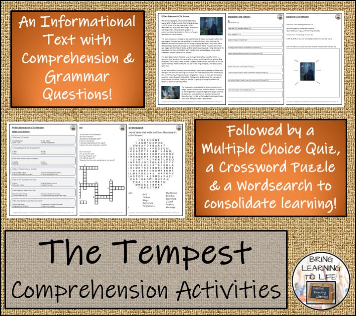 The Tempest Close Reading Comprehension Activities | 5th Grade & 6th Grade