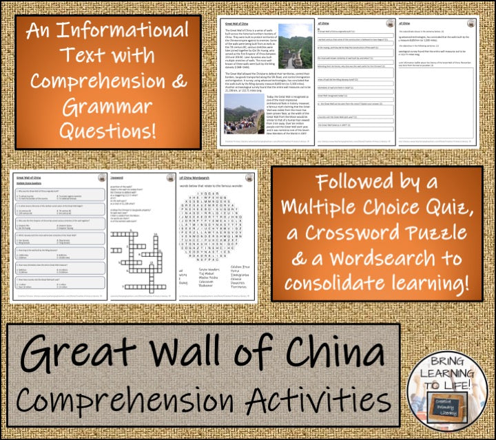 Great Wall of China Close Reading Comprehension Activities | 5th Grade & 6th Grade