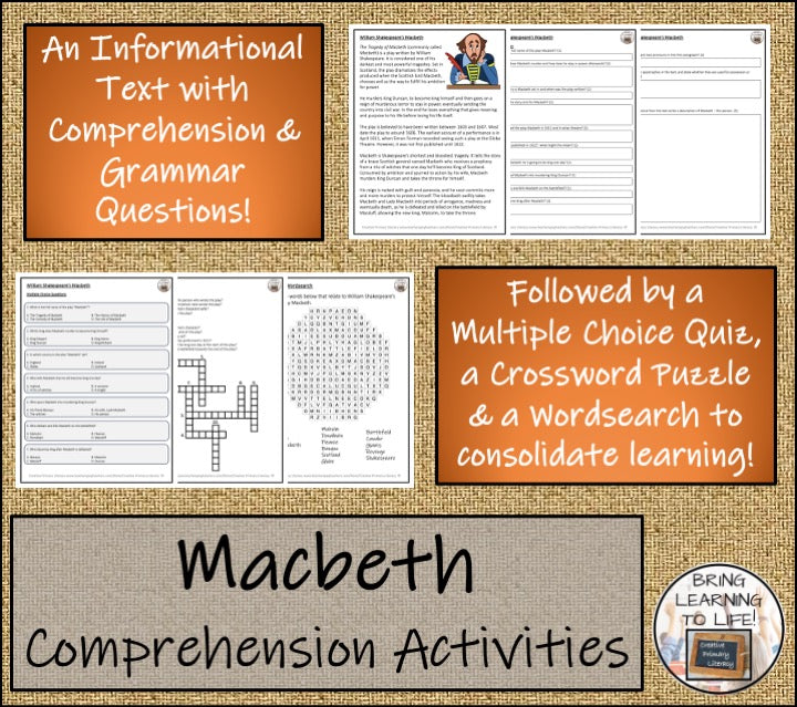 Macbeth Close Reading Comprehension Activities | 5th Grade & 6th Grade