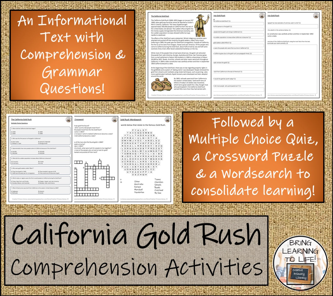 California Gold Rush Close Reading Comprehension Activities | 5th & 6th Grade