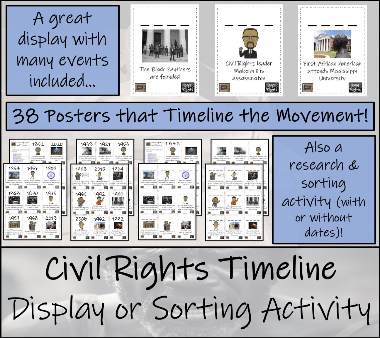 Civil Rights Movement Timeline Display Research and Sorting Activity