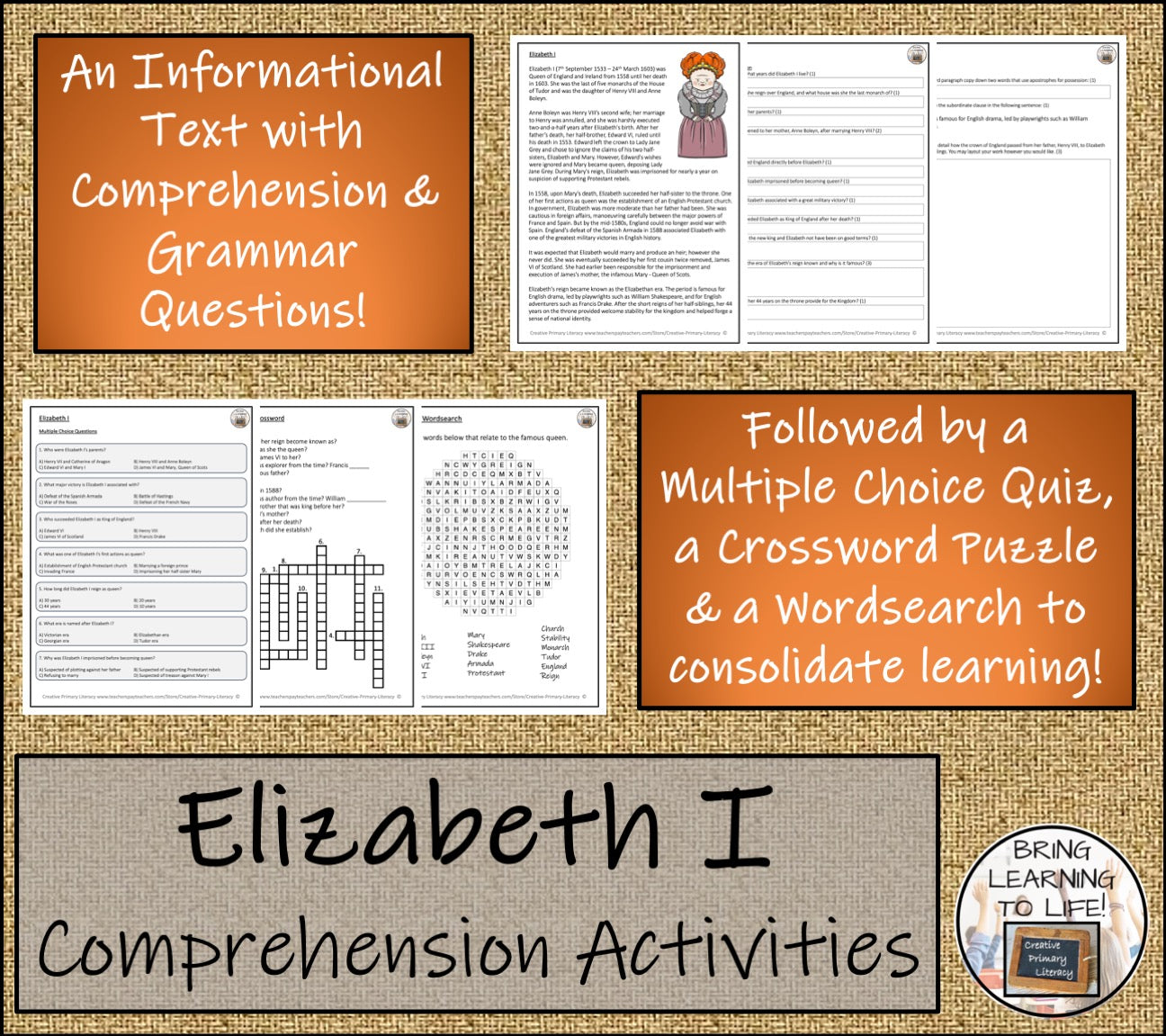 Queen Elizabeth I Close Reading Comprehension Activities | 5th Grade & 6th Grade