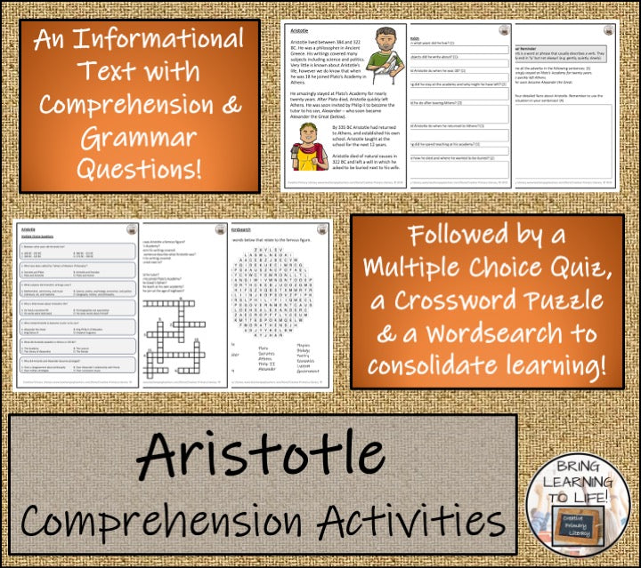 Aristotle Close Reading Comprehension Activities | 3rd Grade & 4th Grade