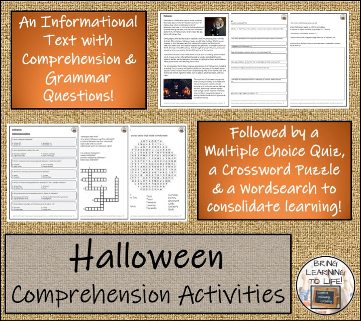 Halloween Close Reading Comprehension Activities | 5th Grade & 6th Grade