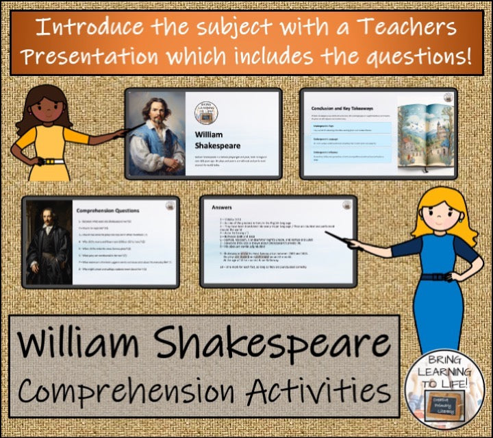 William Shakespeare Close Reading & Biography Bundle | 3rd Grade & 4th Grade