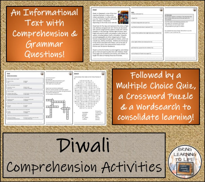 Diwali Close Reading Comprehension Activities | 3rd Grade & 4th Grade