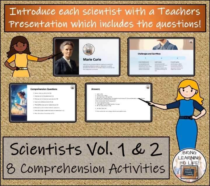 Famous Scientists 1 & 2 Close Reading Comprehension Bundles | 3rd & 4th Grade