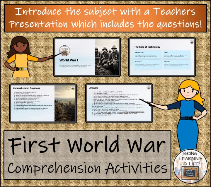 First World War Close Reading Comprehension Activities | 5th Grade & 6th Grade