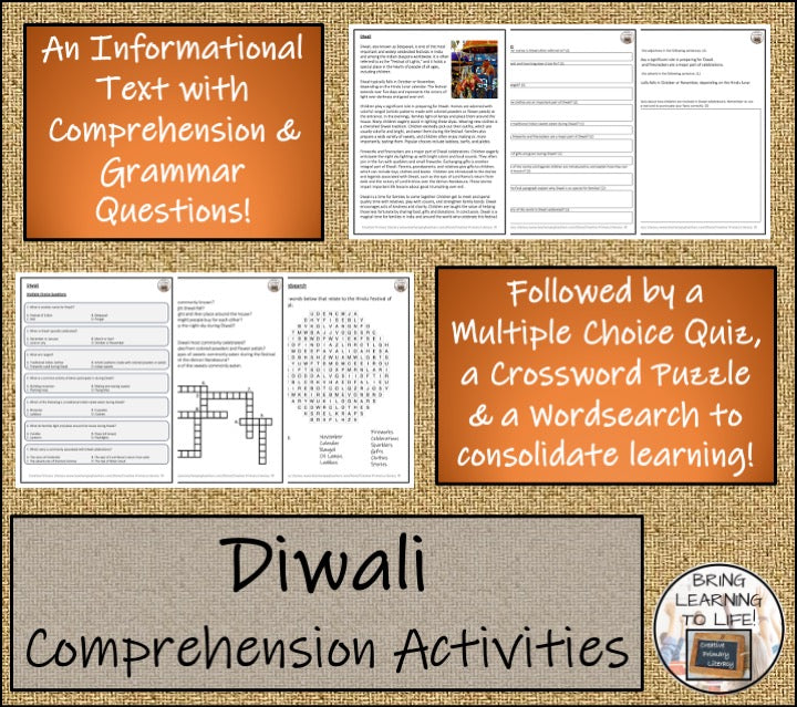 Diwali Close Reading Comprehension Activities | 5th Grade & 6th Grade