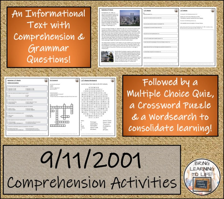 9/11 Terrorist Attacks Close Reading Comprehension Activities | 5th & 6th Grade