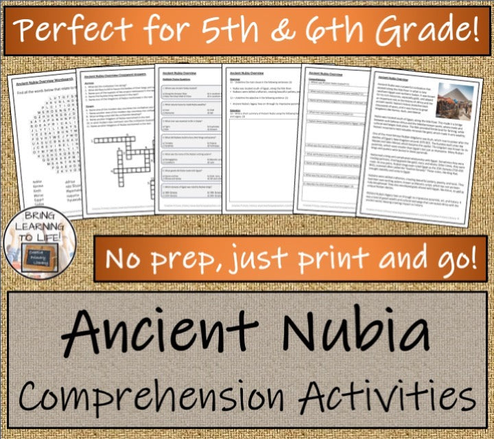 Ancient Nubia Display Sorting Close Reading & Writing Bundle 5th & 6th Grade